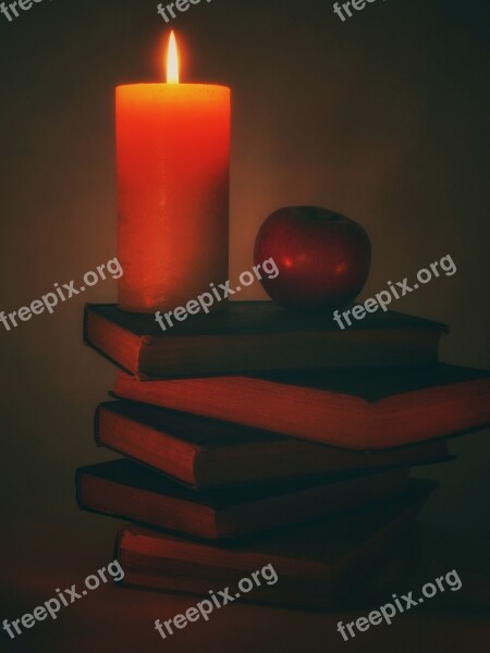 Candle Book Stack Books Read Apple