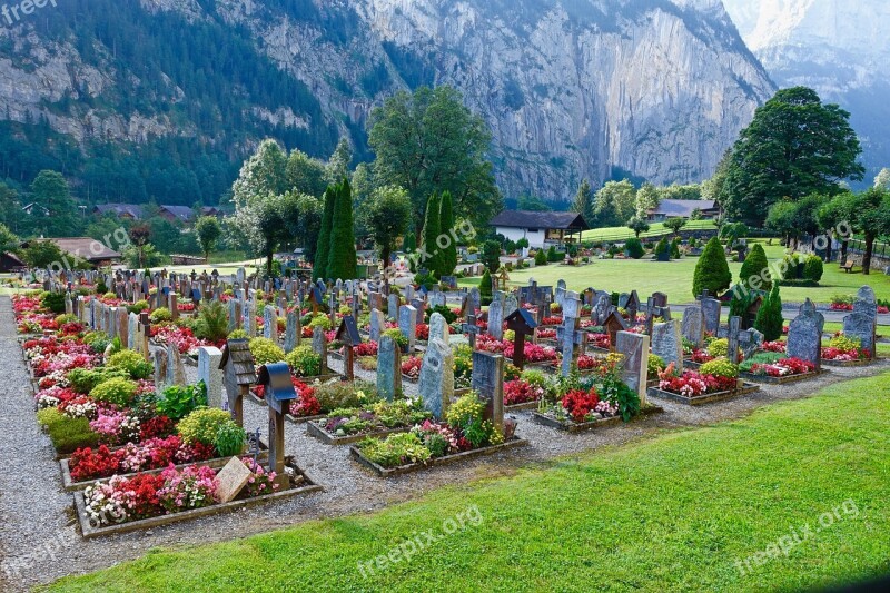 Cemetery Lauterbrunnen Alps Switzerland Panorama