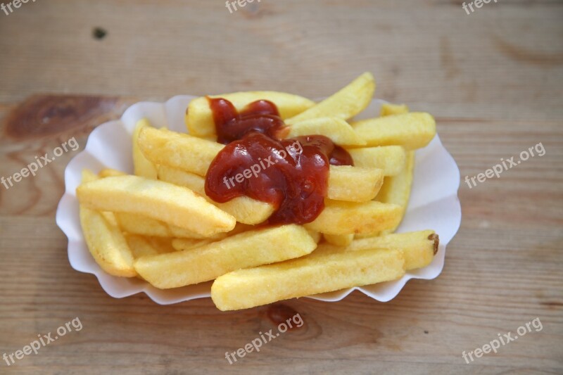 French Fries Tomato Sauce Food Eat Gourmet