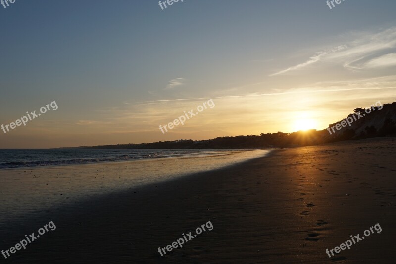 Algarve Sunset Beach Sea Sun