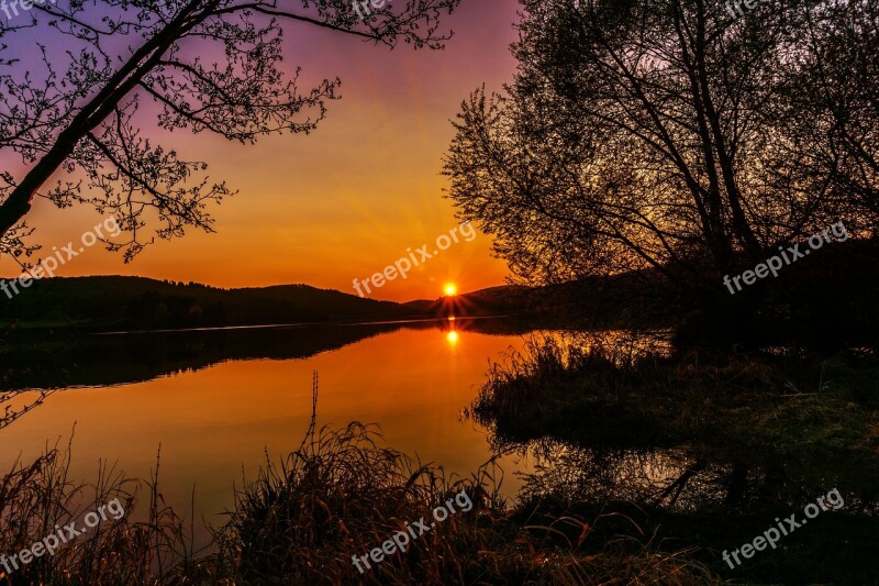 Sunset Lake Abendstimmung Nature Water