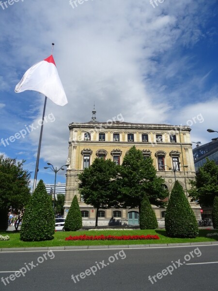 Flag Building Architecture Gardens Bilbao