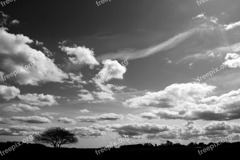 Clouds Black White Natural Sky Landscape