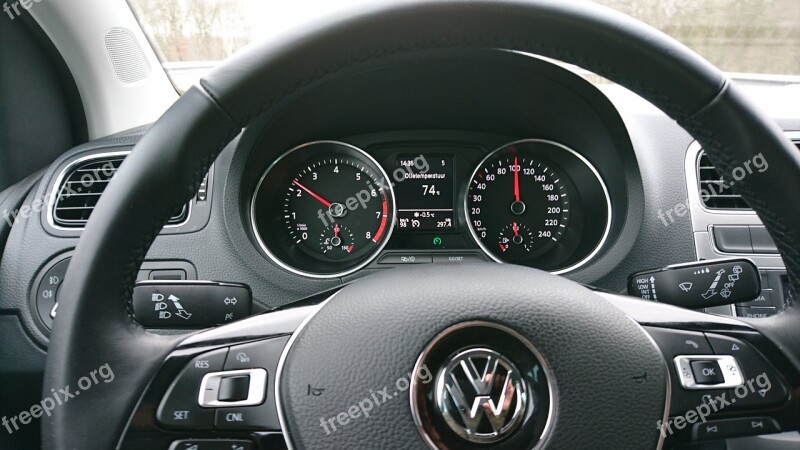 Car Interior Volkswagen Polo Bluemotion Speedometer Highway