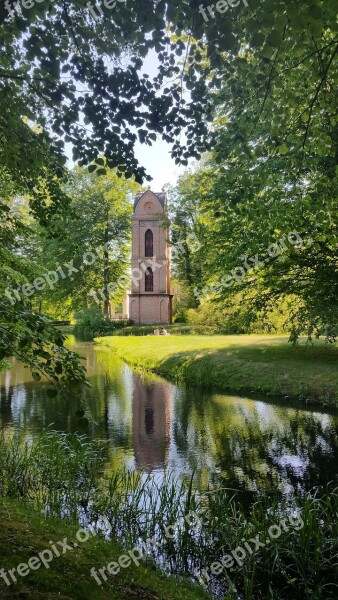 Church Tower River Green Idyll