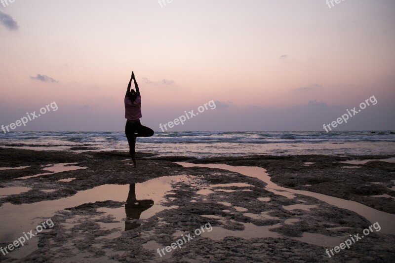 Yoga Beach Reflection Woman Meditation