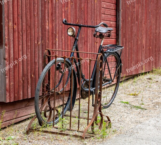 Bike Antique Bicycle Rack Wall Red Background