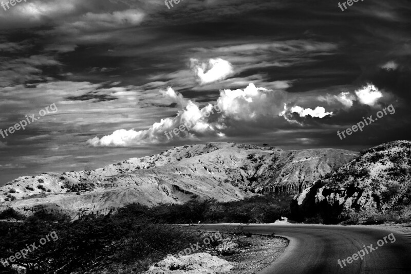 Road Venezuela Black And White Clouds Nature