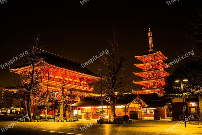 Japan Temple Night Senso-ji Temple Tourism