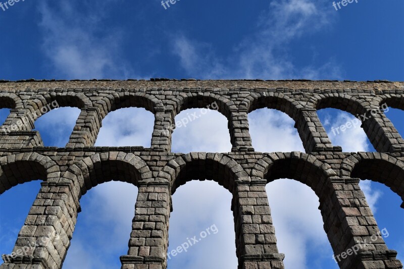 Aqueduct Roman Roman Architecture Blue Sky Symmetrical