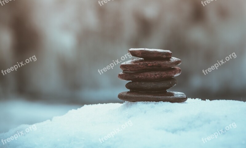 Stone Balance Snow Cairn Stacked