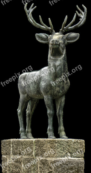 Hirsch Sculpture Bronze Statue Bridge Figure Antler