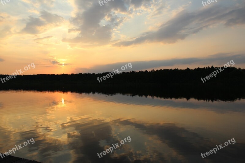 Anglers Club Lubowsee Sunset Oberhavel Evening Sky Atmospheric Water Reflection