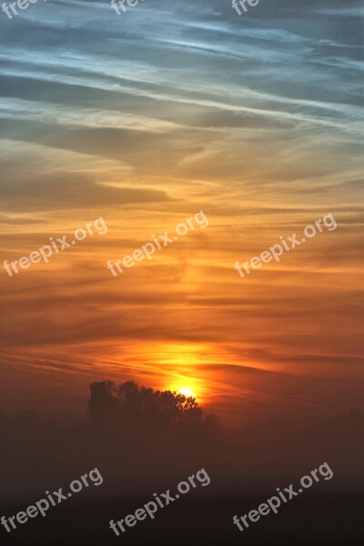 Sunrise Autumn Fog Mood Landscape