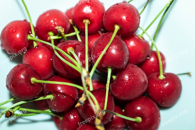 Cherries Red Green Delicious Beautiful