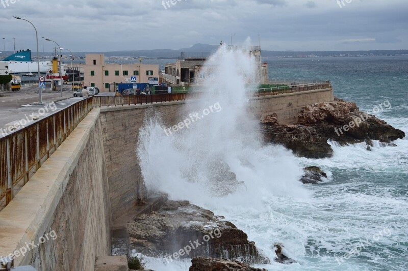 Quay Wall Surf By The Sea Water Wind