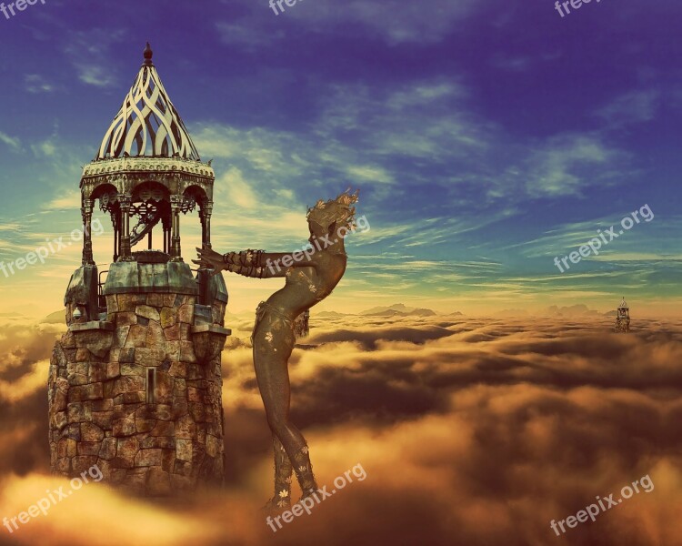 Fantasy Castle In The Sky Clouds Fairy Tale Creative