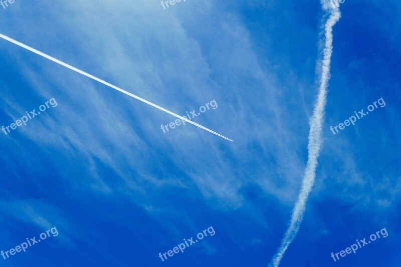 Contrail Aircraft Blue Ausschau Clouds