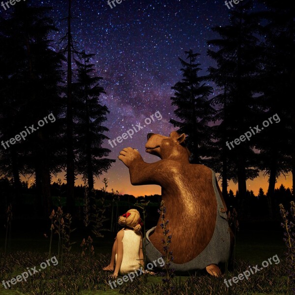 Bear Girl Wild Animal Nature Sky