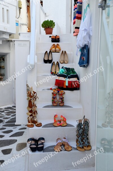 Mykonos Stairs Shoes Shopping Tourism