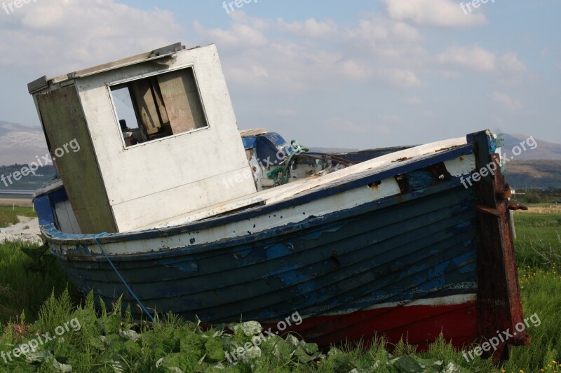 Ship Wreck Fishing Boat Meadow Stranded