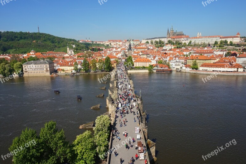 Bridge Prague Czechia River Cityscape