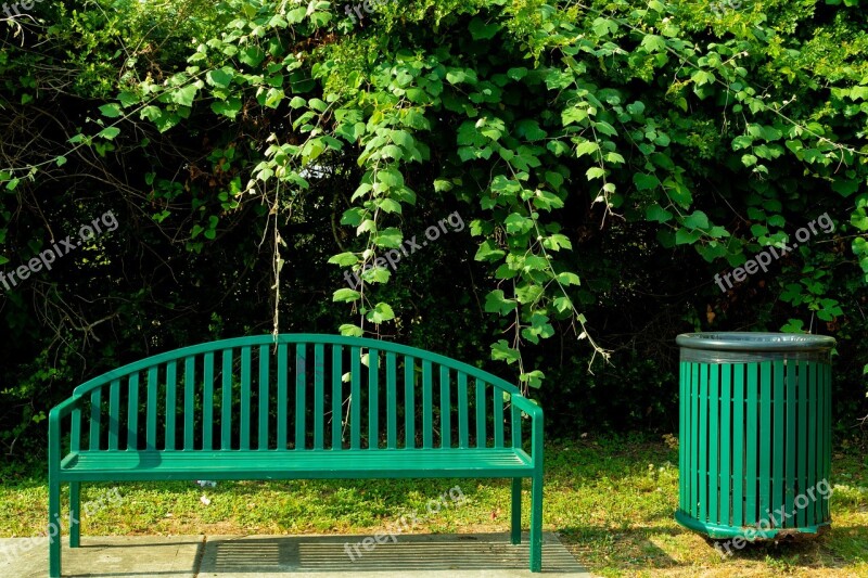 Bench Trash Bin Metal Green Park