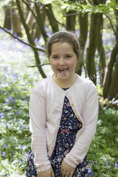 Girl Outside Bluebells Kid Smiling