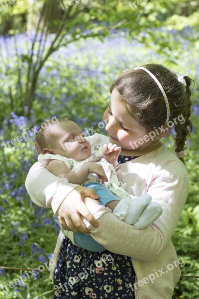 Sisters Baby Love Newborn Kiss