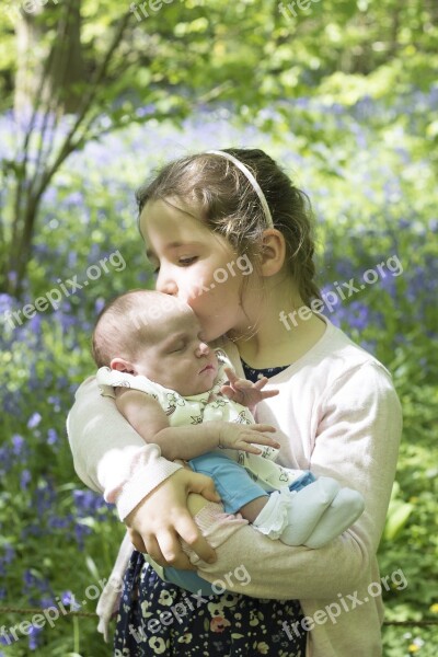 Sisters Baby Love Newborn Kiss