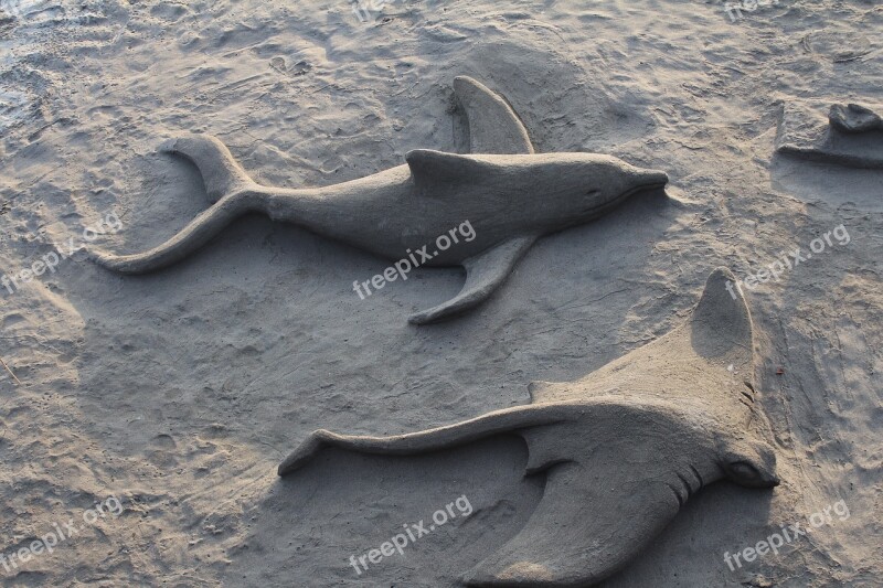 Beach Sand Sculpture Fish Shore Sculpture