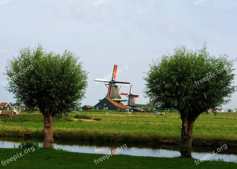 Netherlands Trees Channel Windmills Free Photos