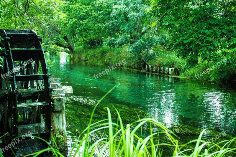 Summer The Four Seasons Japan River Waterwheel