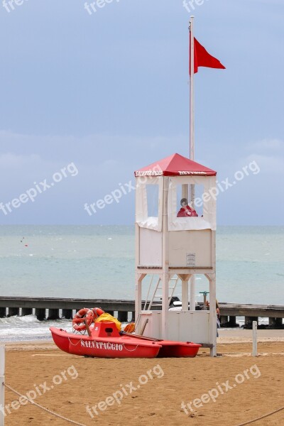 Lifeboat Station Lifeguard On Duty Vacations Italy Beach