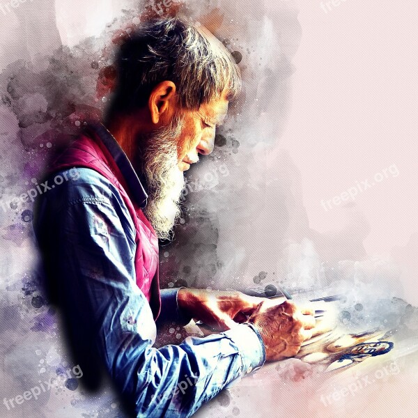 Watercolor Old Man Art Artistic