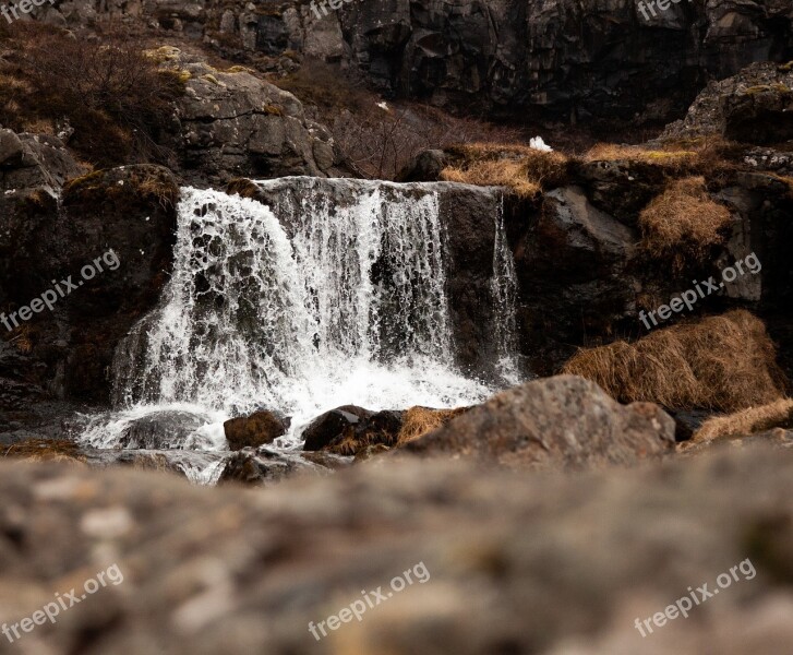 Small Waterfall Stream Droplets Nature Rocks