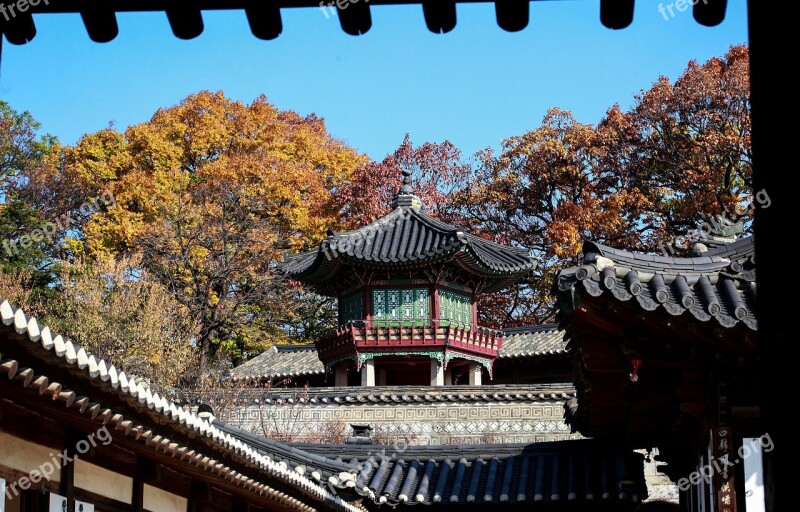 Window View Forbidden City Republic Of Korea Changdeokgung Autumn Sky