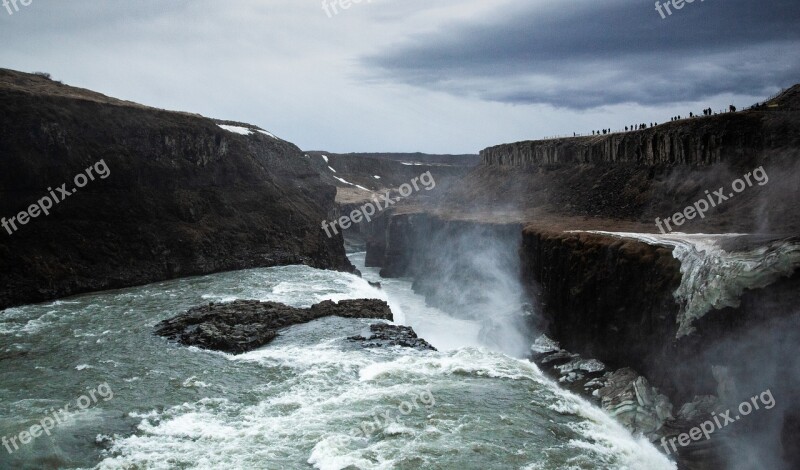 Gullfoss Waterfall Iceland Raging Tourism