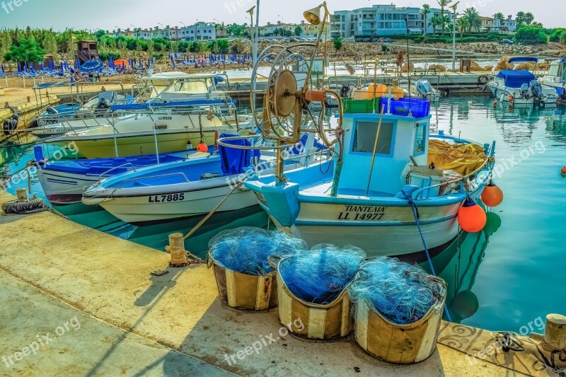 Fishing Harbor Boat Scenery Island Mediterranean