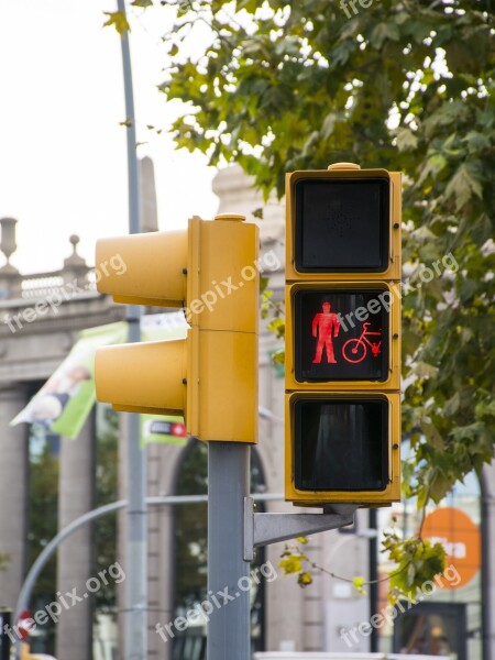 Traffic Light Barcelona Street Traffic Bicycle