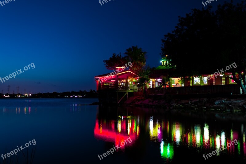 Reflection On The Bay Exposure Night Lights Water