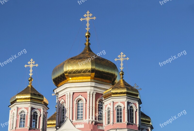 Golden Domes Church Blue Sky Golden Dome Architecture