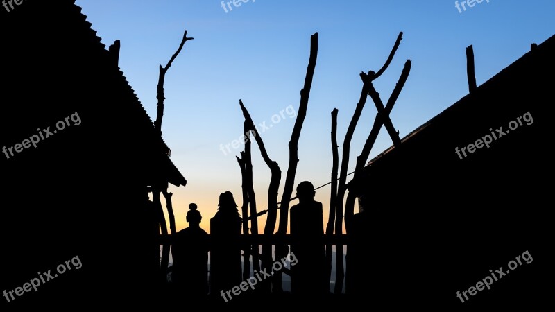 Silhouette Morgenstimmung Sunrise Figures Outlines