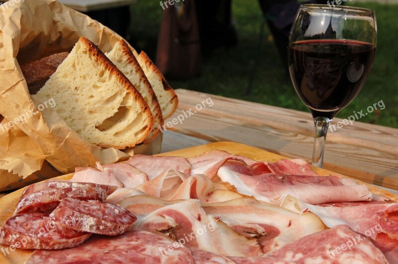 Cold Cuts Salami Ham Wine Bread