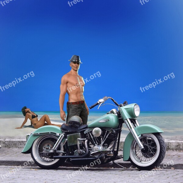 Harley Harley Davidson Motorcycle Tough Beach