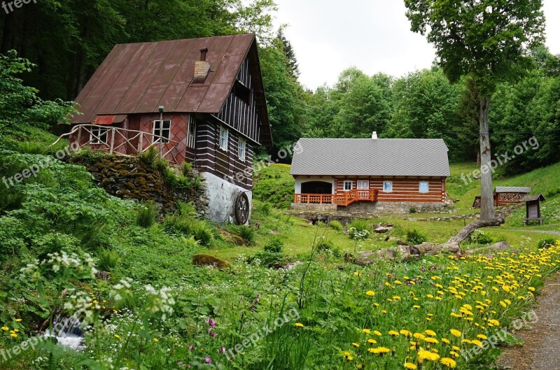 Cottage Mountains Spring Czechia Nature