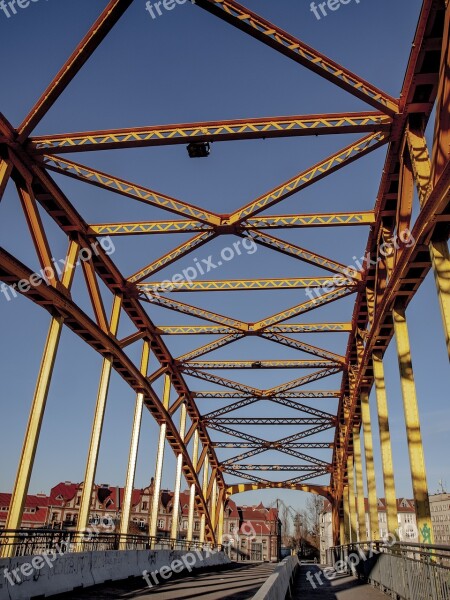 Bridge Yellow Footbridge Fence Bay Architecture