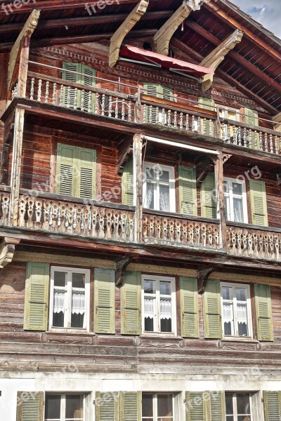 Facade Wooden Swiss Balcony Antique