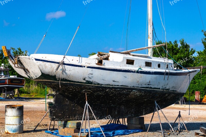 Sailboat Dry Dock Wooden Vessel Old