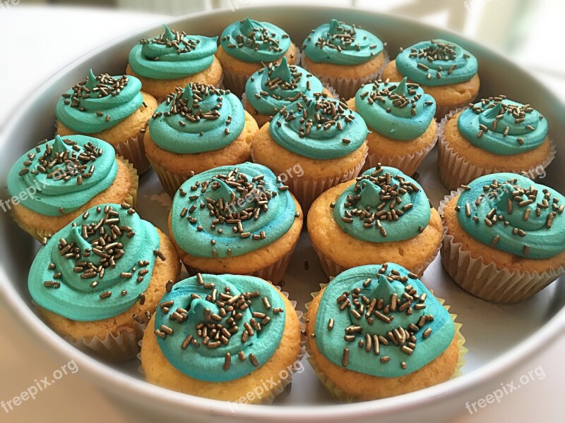 Cupcakes Teal Cake Food Sweet